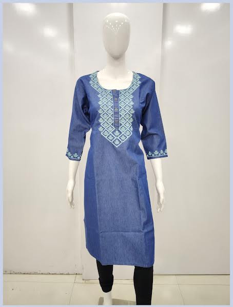 DENIM UMBERLLA TYPE KURTI WITH EMBROIDERY WORK - C4289