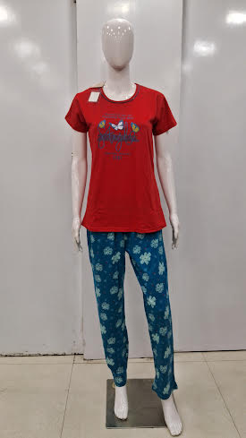 XL SIZE - Women's Cotton 3 PIECE Night Suit Set  - B5746 ( T -SHIRT, SHORTS & TRACK PANT)