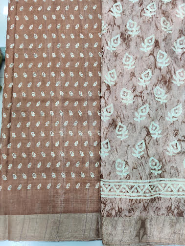 LINEN COTTON SAREE CHANDERI PRINT - C3862