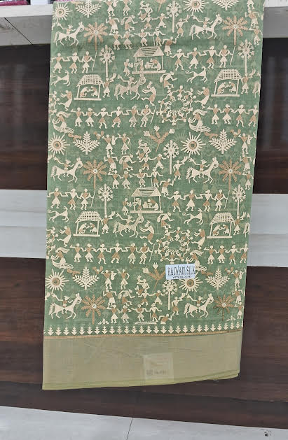 CHANDERI COTTON SAREE WITH KALAMKARI WORK - J597