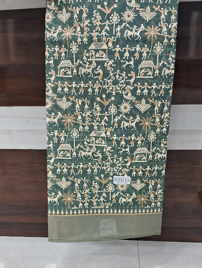 CHANDERI COTTON SAREE WITH KALAMKARI WORK - J597