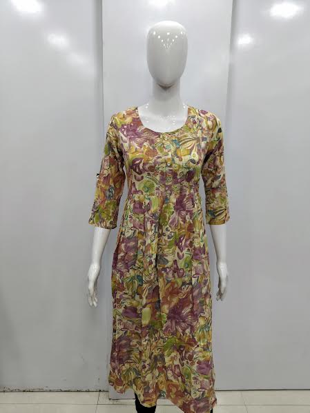 CORA MUSLIN FABRIC MULTI - COLOR FLORAL PATTERNED KURTHI - J874