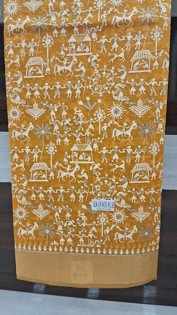 CHANDERI COTTON SAREE WITH KALAMKARI WORK - J597