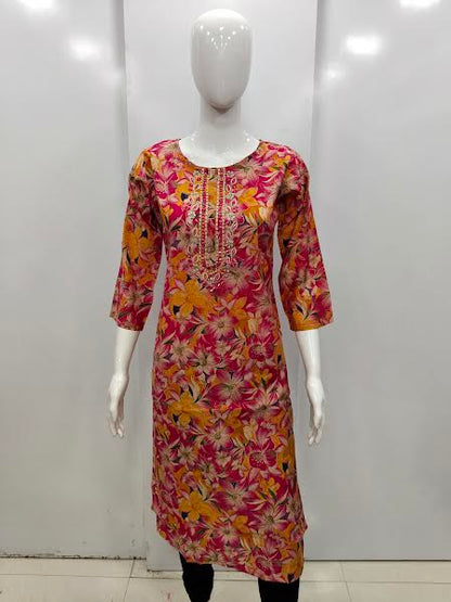 RAYON FABRIC MULTI - COLOR FLORAL PATTERNED KURTHI - J1277