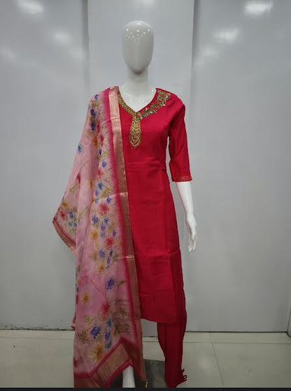 RAW SILK PATTERN SIDE OPEN 3 PICS SET KURTI - J366