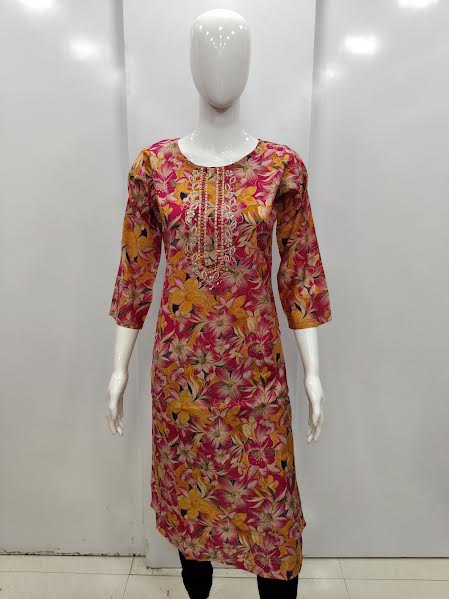 RAYON FABRIC MULTI - COLOR FLORAL PATTERNED KURTHI - J1277