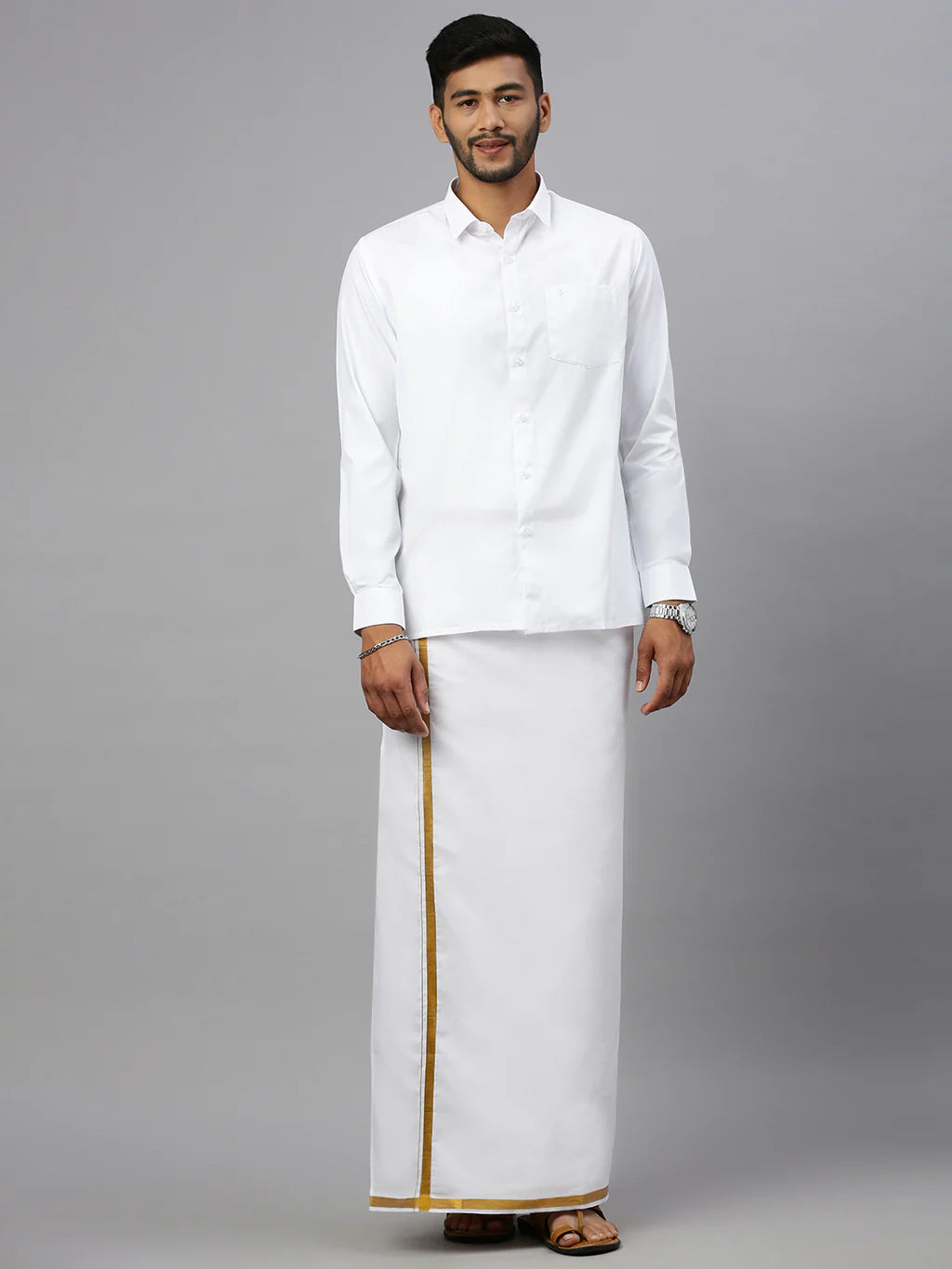 DHOTI | VESTI WITH JARI BORDER -125X3.80 (Double Dhoti) - J1402