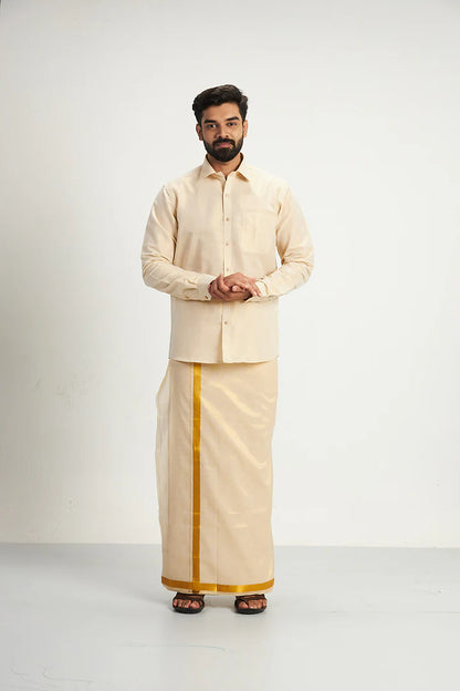 Uathayam Vaibhav - Tissue Shirt and Jari Single Dhoti Set For Men - J1221