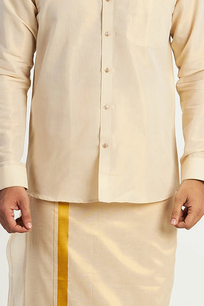 Uathayam Vaibhav - Tissue Shirt and Jari Single Dhoti Set For Men - J1221