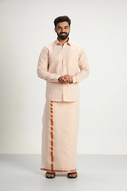 Uathayam Vaibhav - Tissue Shirt and Jari Single Dhoti Set For Men - J1221