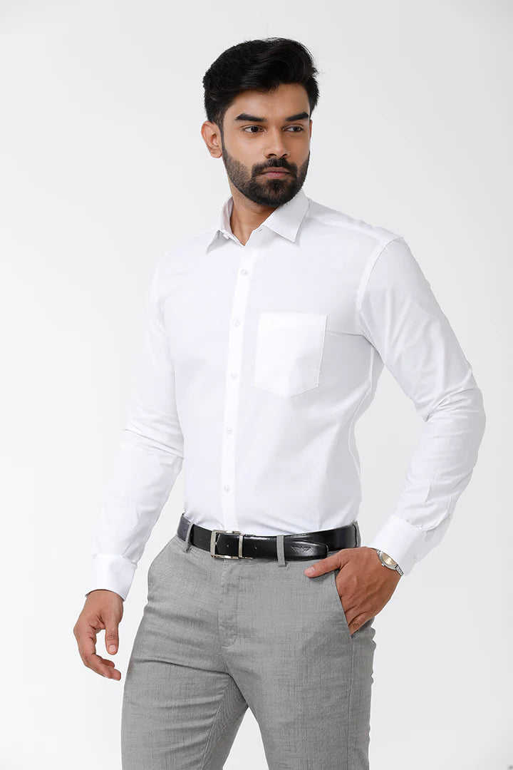 Snow Field - 100% Cotton Formal White Shirt For Men