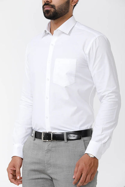 Snow Field - 100% Cotton Formal White Shirt For Men