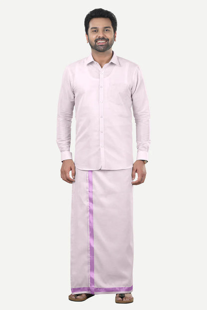 Uathayam Vaibhav - Tissue Shirt and Jari Single Dhoti Set For Men - J1221