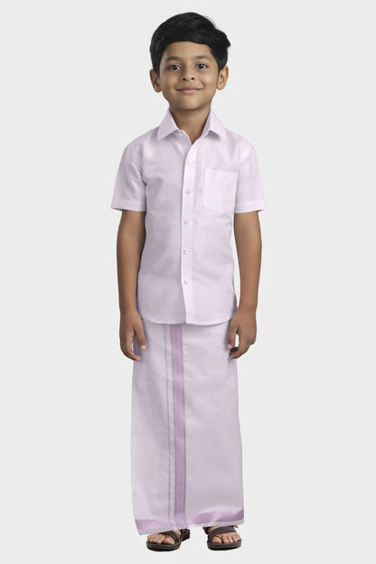 Vaibhav - Copper Orange Tissue Shirt and Dhoti 2 in 1 Set For Kids | Uathayam - J1222